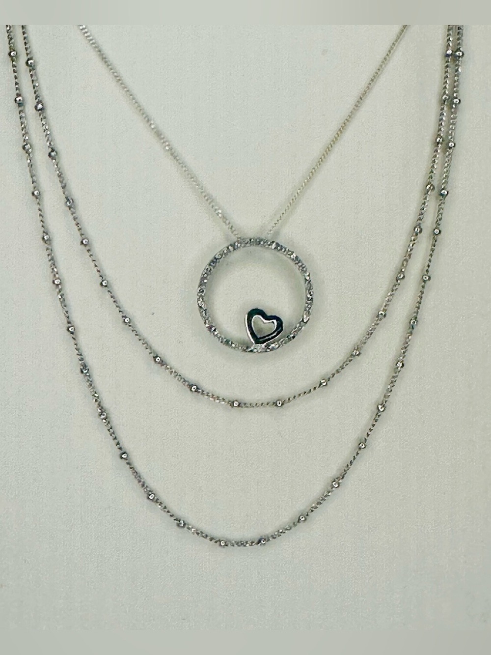 Vintage Sterling Silver Layered Heart Necklace | Handmade  | 925 Silver